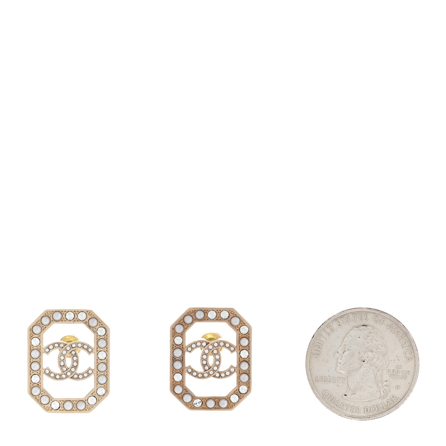 Chanel Crystal Pearl CC Geometric Earrings Gold 2 of 5