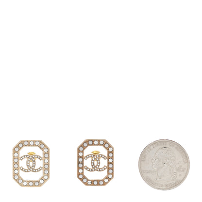 Chanel Crystal Pearl CC Geometric Earrings Gold 2 of 5