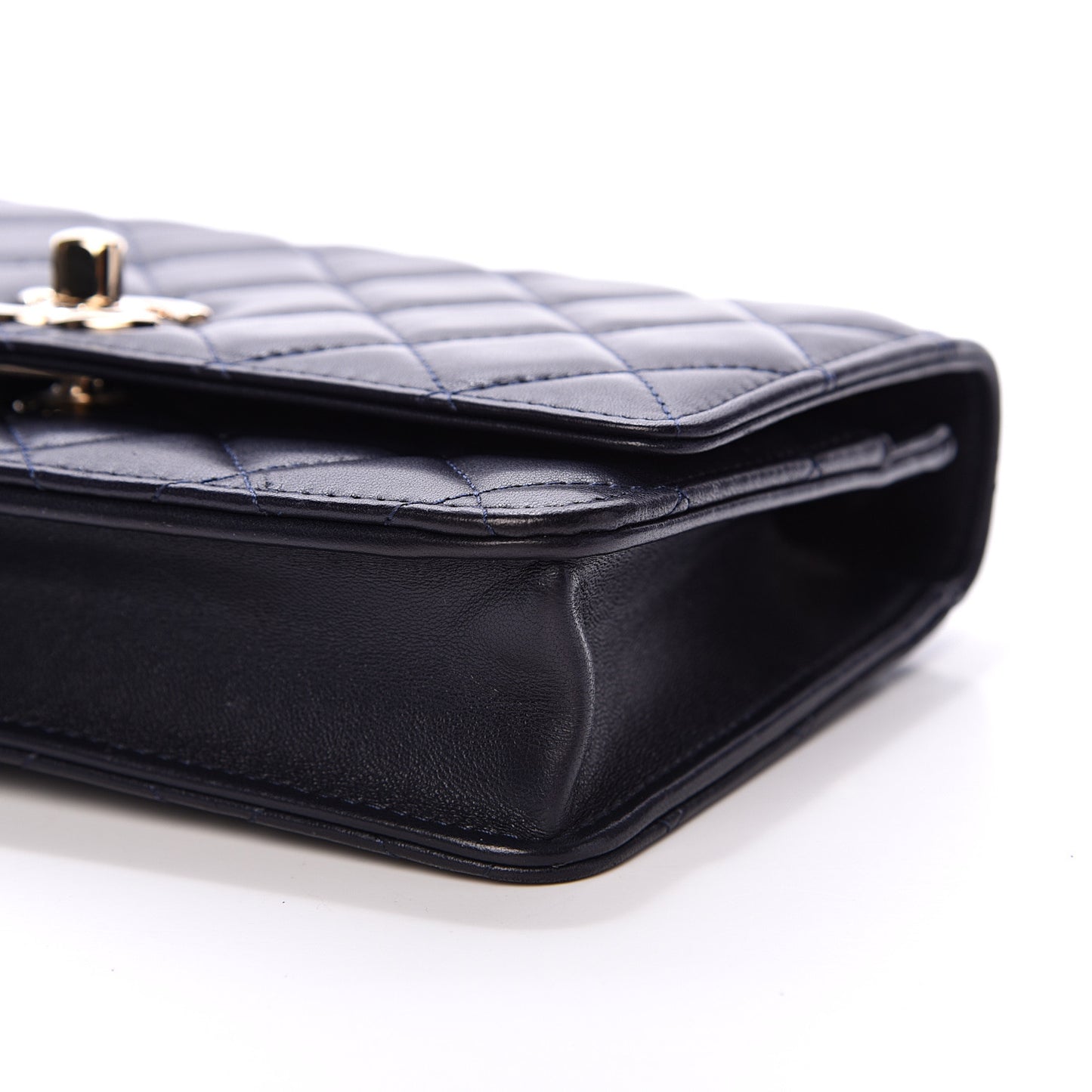 Lambskin Quilted Trendy CC Wallet On Chain WOC Navy