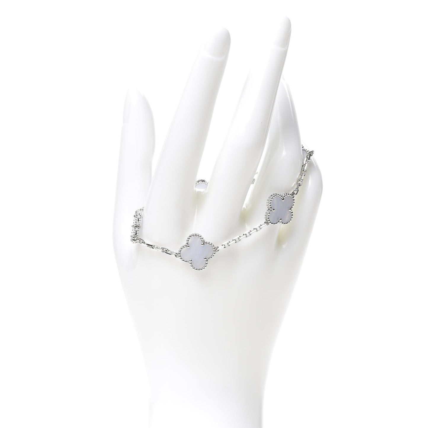 18K White Gold Chalcedony 5 Motifs Vintage Alhambra Bracelet