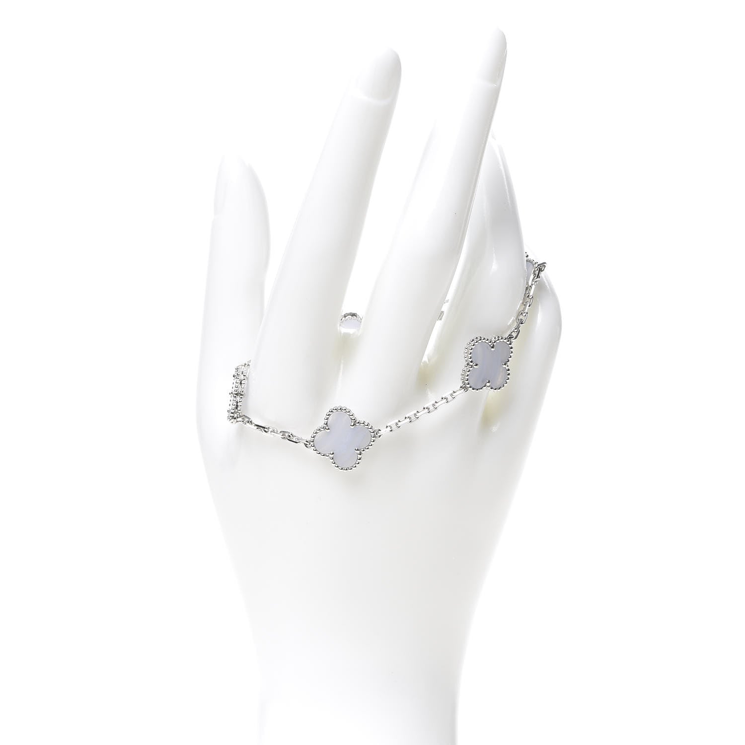 Van Cleef & Arpels 18K White Gold Chalcedony 5 Motifs Vintage Alhambra Bracelet 2 of 6
