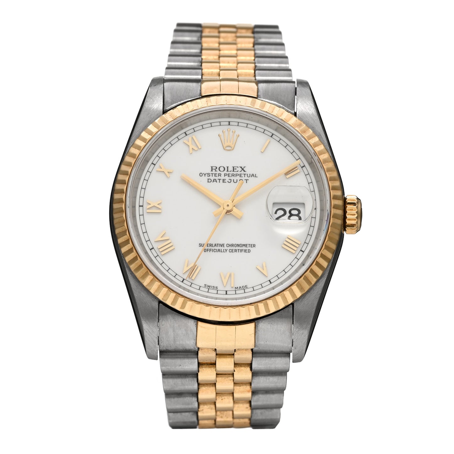 Stainless Steel 18K Yellow Gold 36mm Oyster Perpetual Datejust Watch White Roman 16233