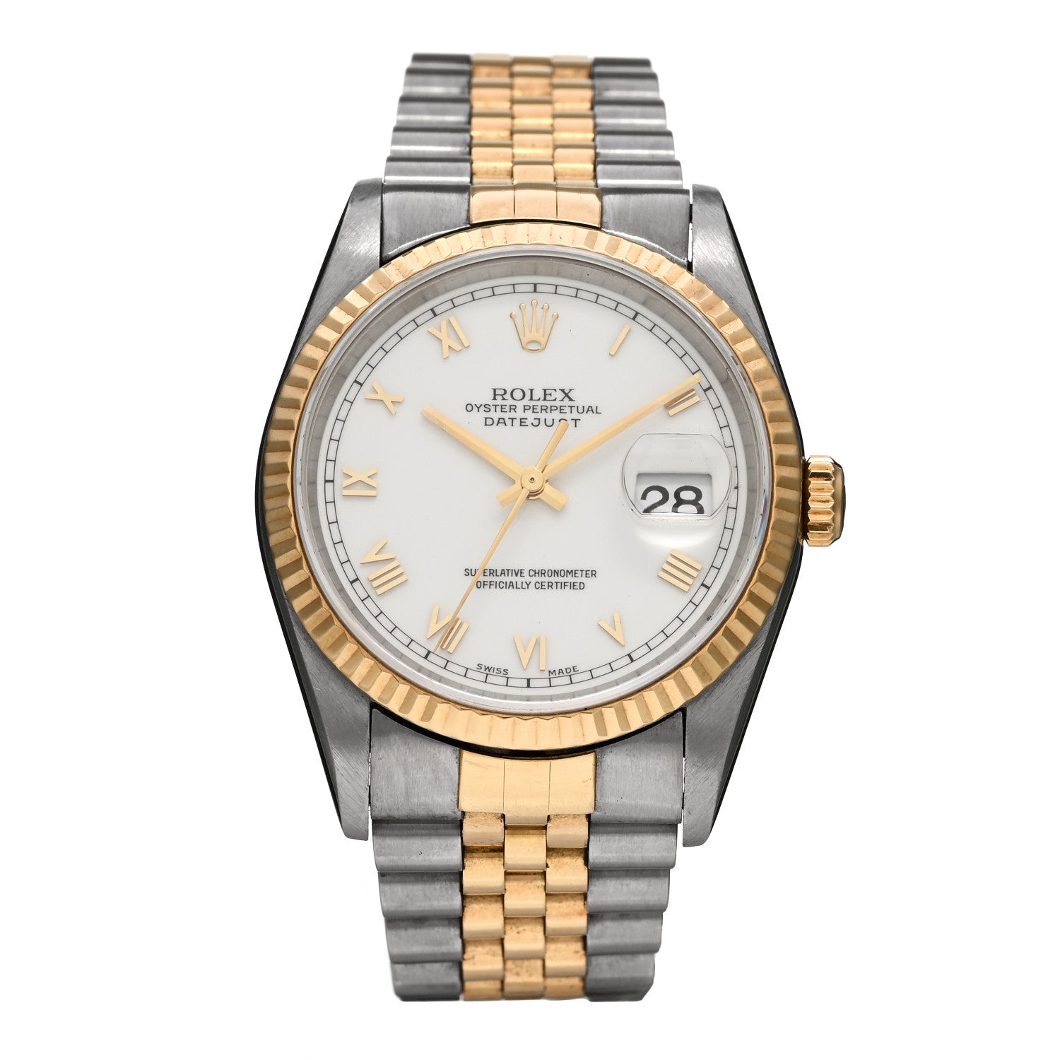 Rolex Stainless Steel 18K Yellow Gold 36mm Oyster Perpetual Datejust Watch White Roman 16233 1 of 4