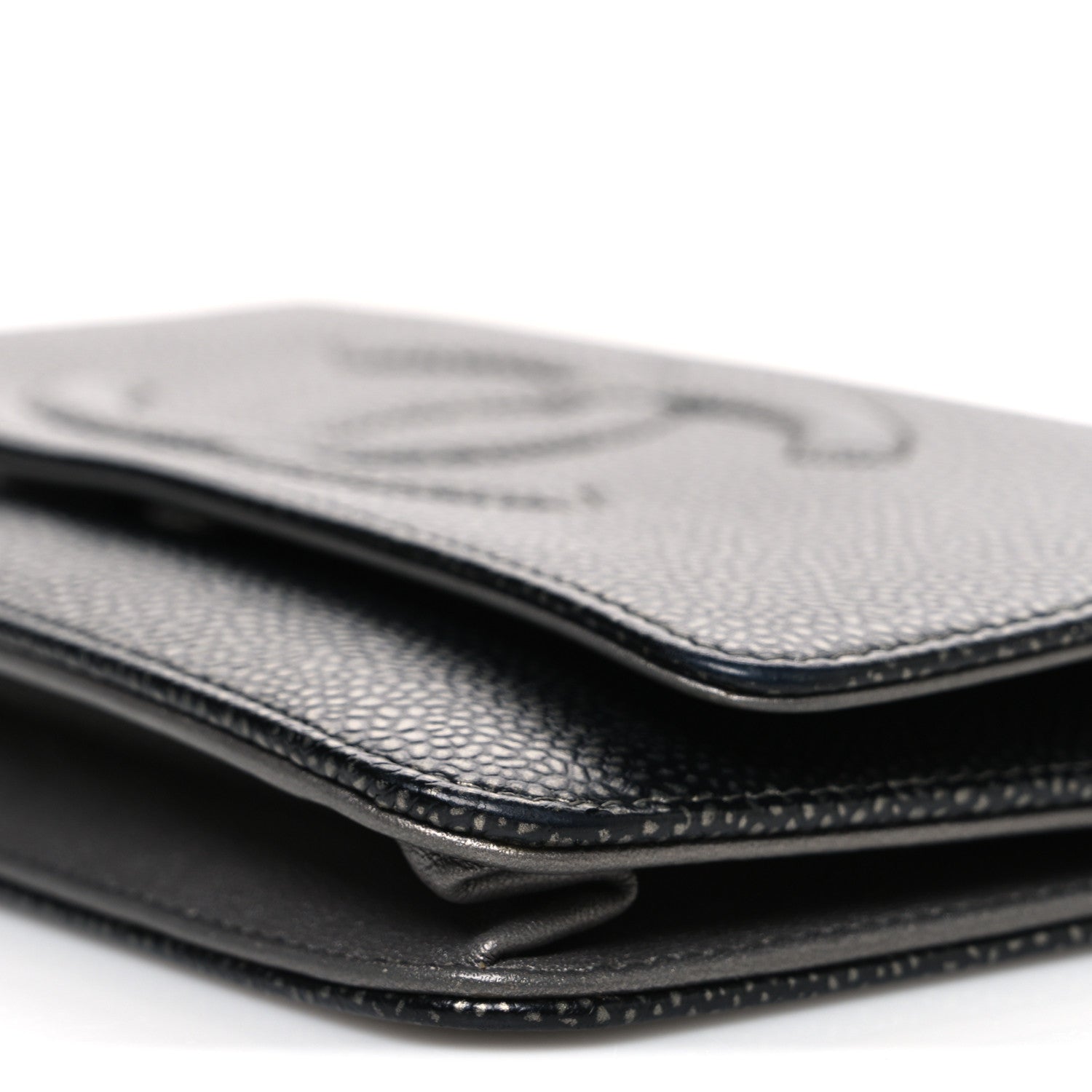 Chanel Metallic Caviar Timeless CC Wallet On Chain WOC Grey 11 of 12