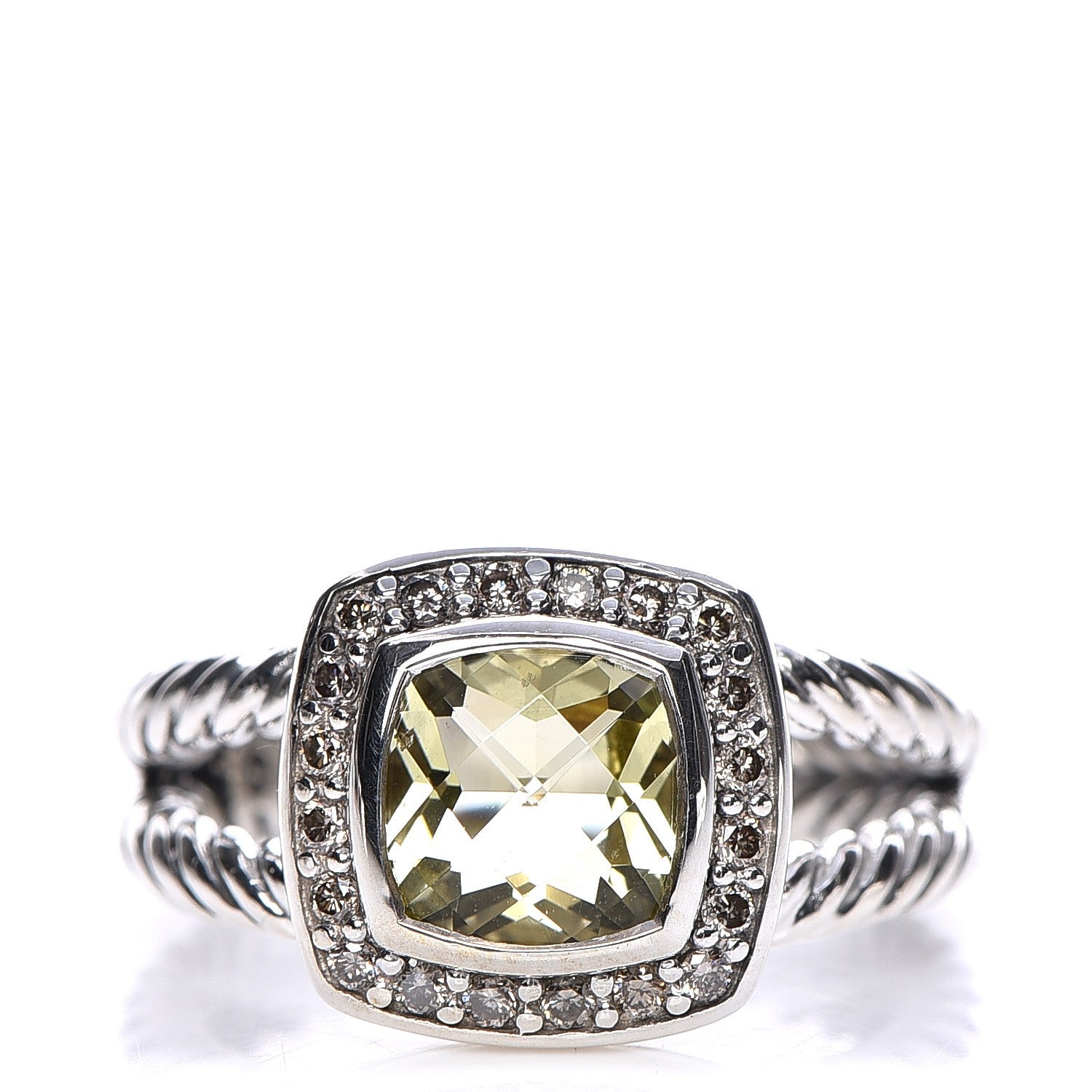 David Yurman Sterling Silver Diamond Prasiolite 7mm Petite Albion Ring 50 5.25 1 of 7