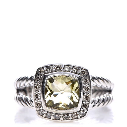 David Yurman Sterling Silver Diamond Prasiolite 7mm Petite Albion Ring 50 5.25 1 of 7