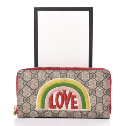 Gucci GG Supreme Monogram Embroidered Rainbow Zip Around Wallet Red 8 of 8