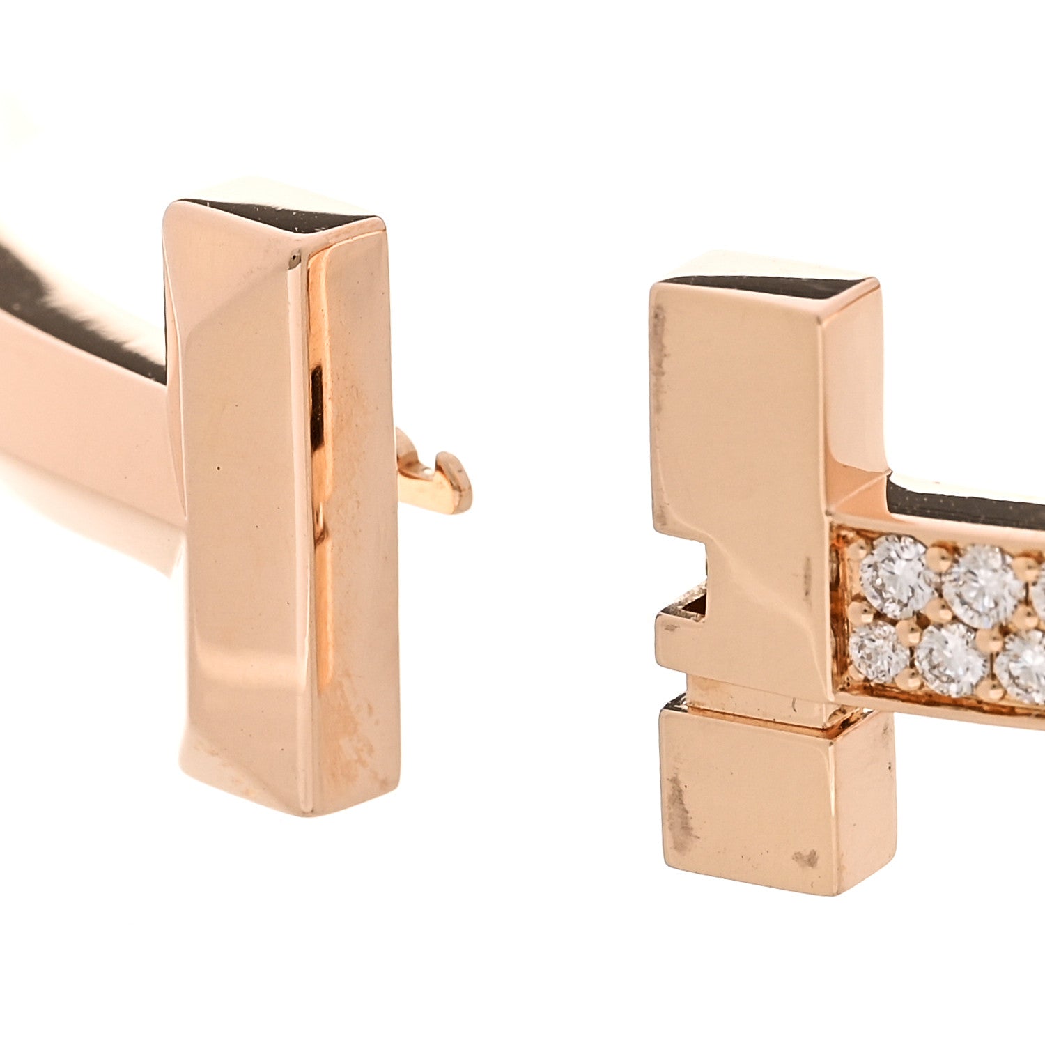 Tiffany 18K Rose Gold Diamond Wide T1 Hinged Bangle Bracelet 4 of 4