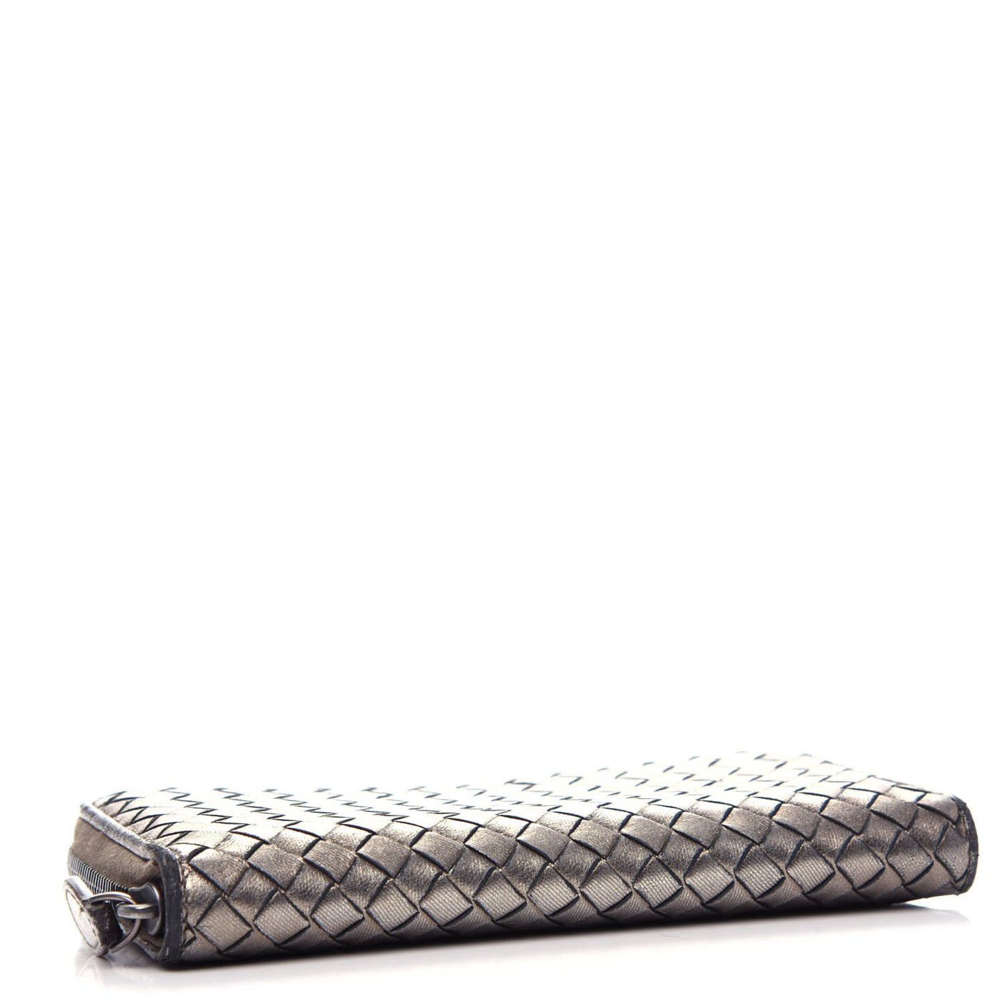 Metallic Grosgrain Intrecciato Zip Around Wallet Pewter