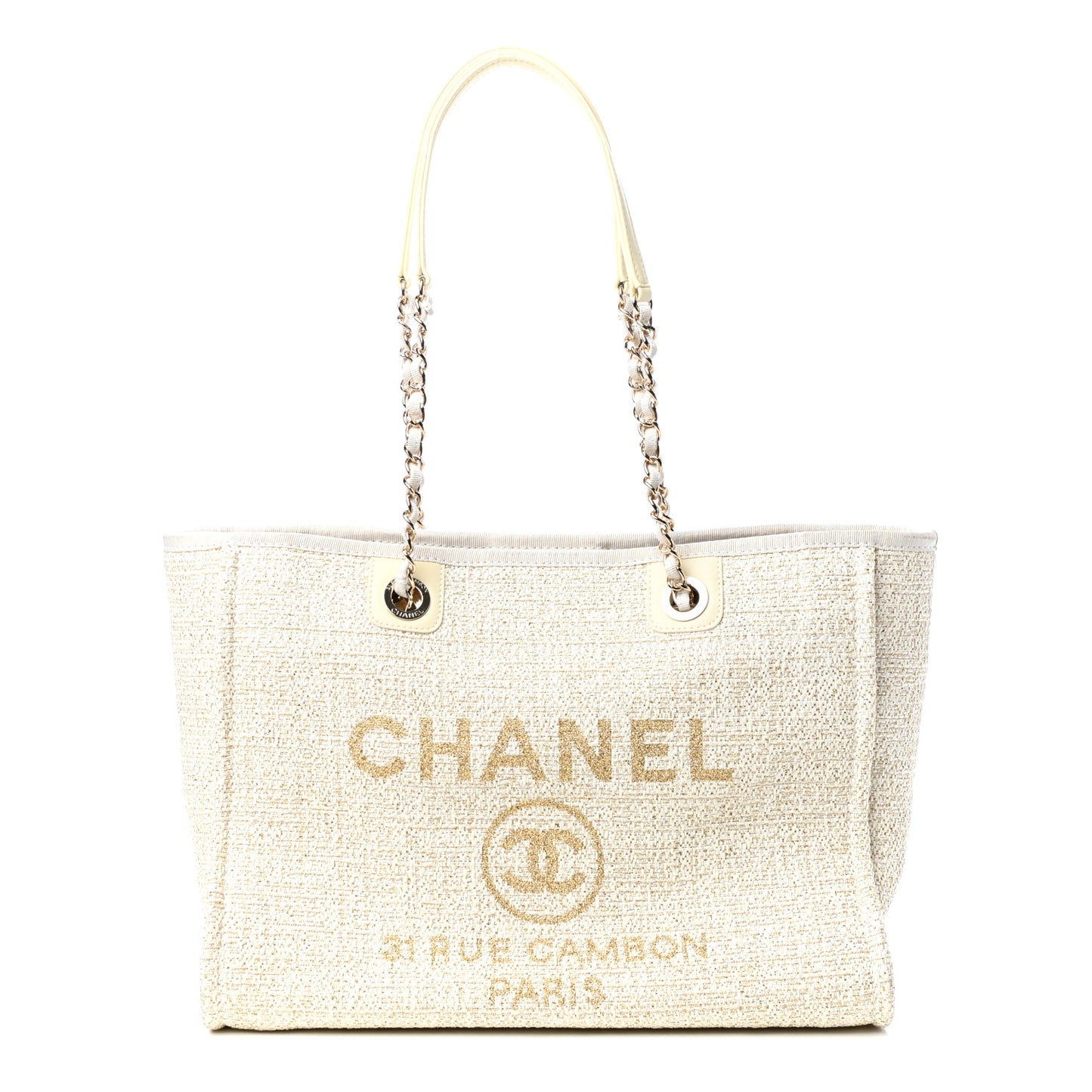 Lurex Boucle Small Deauville Tote White