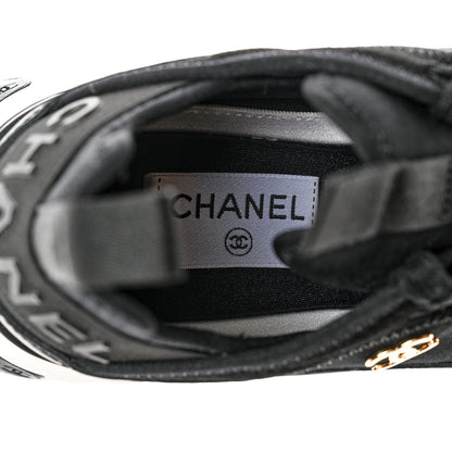 Chanel Velvet Calfskin Mixed Fibers CC Sneakers 37.5 Black 7 of 9