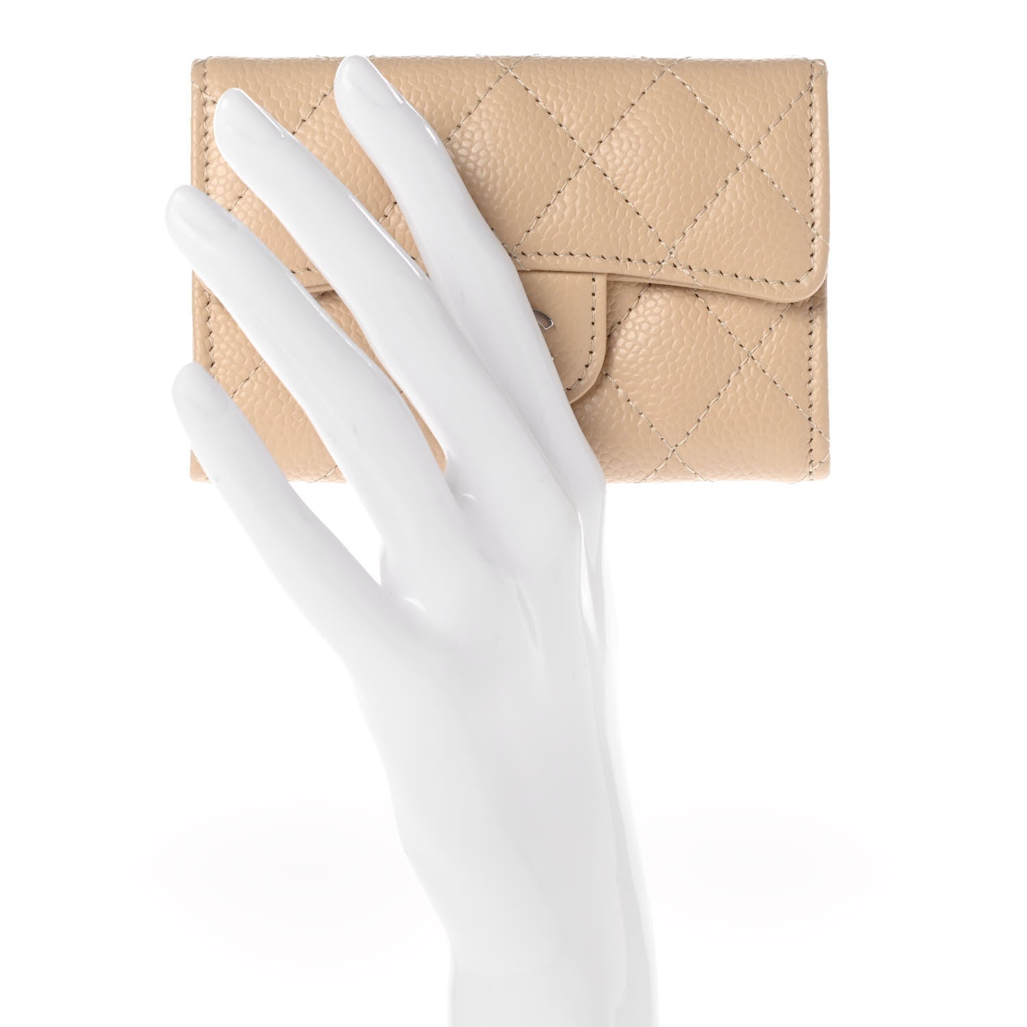 Chanel Caviar Quilted Flap Card Holder Wallet Beige 2 of 8