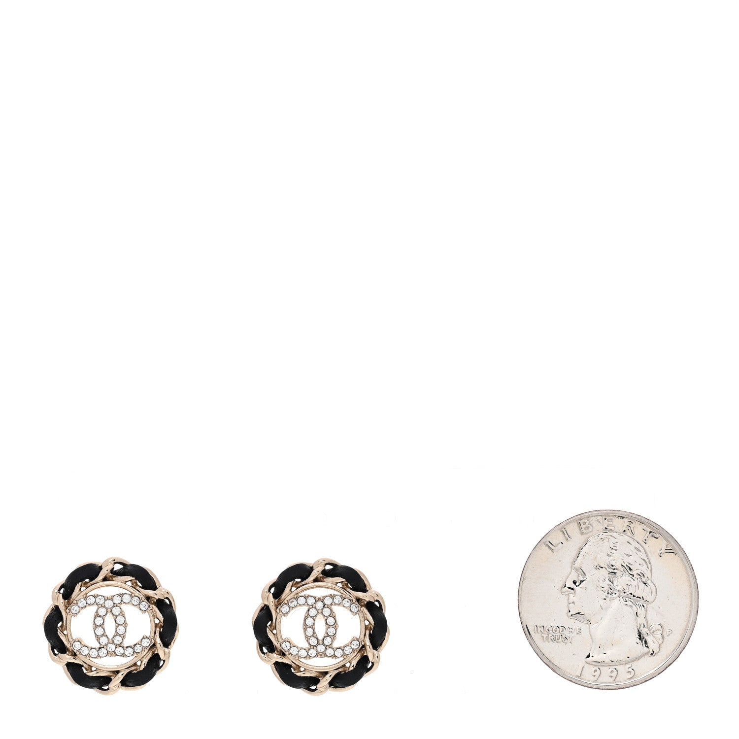Chanel Crystal Lambskin Chain CC Stud Earrings Black Gold 2 of 5