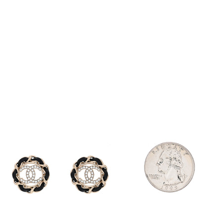 Chanel Crystal Lambskin Chain CC Stud Earrings Black Gold 2 of 5