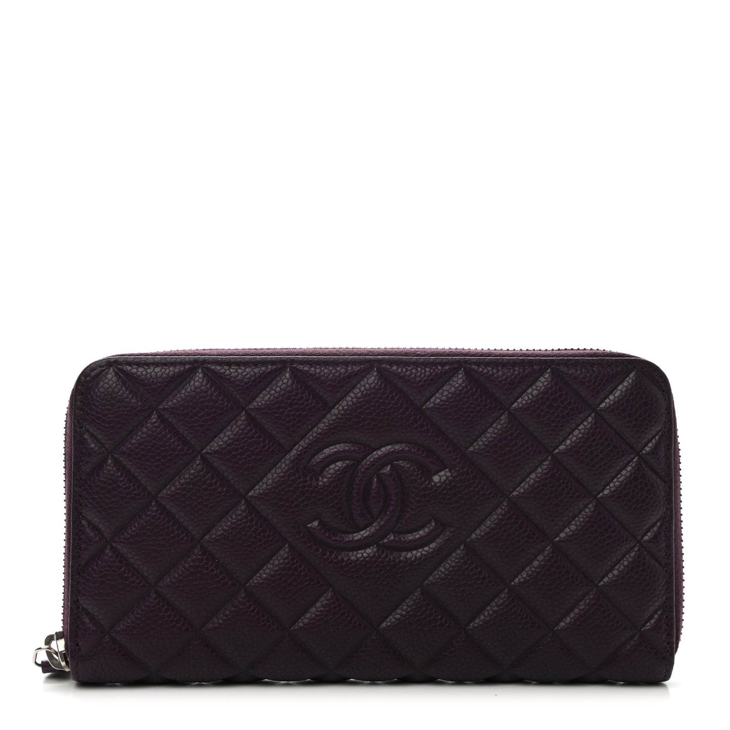 Caviar Quilted Diamond CC Gusset Zip Around Wallet Dark Purple