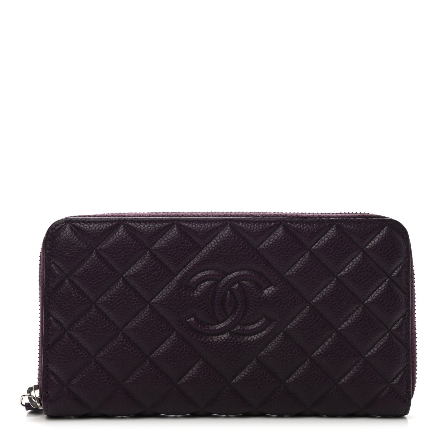 Chanel Caviar Quilted Diamond CC Gusset Zip Around Wallet Dark Purple 1 of 9
