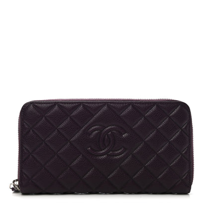 Chanel Caviar Quilted Diamond CC Gusset Zip Around Wallet Dark Purple 1 of 9