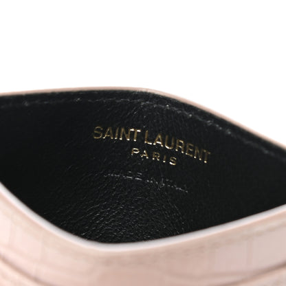 Saint Laurent Calfskin Crocodile Embossed Monogram Card Case Rose Antic 6 of 10