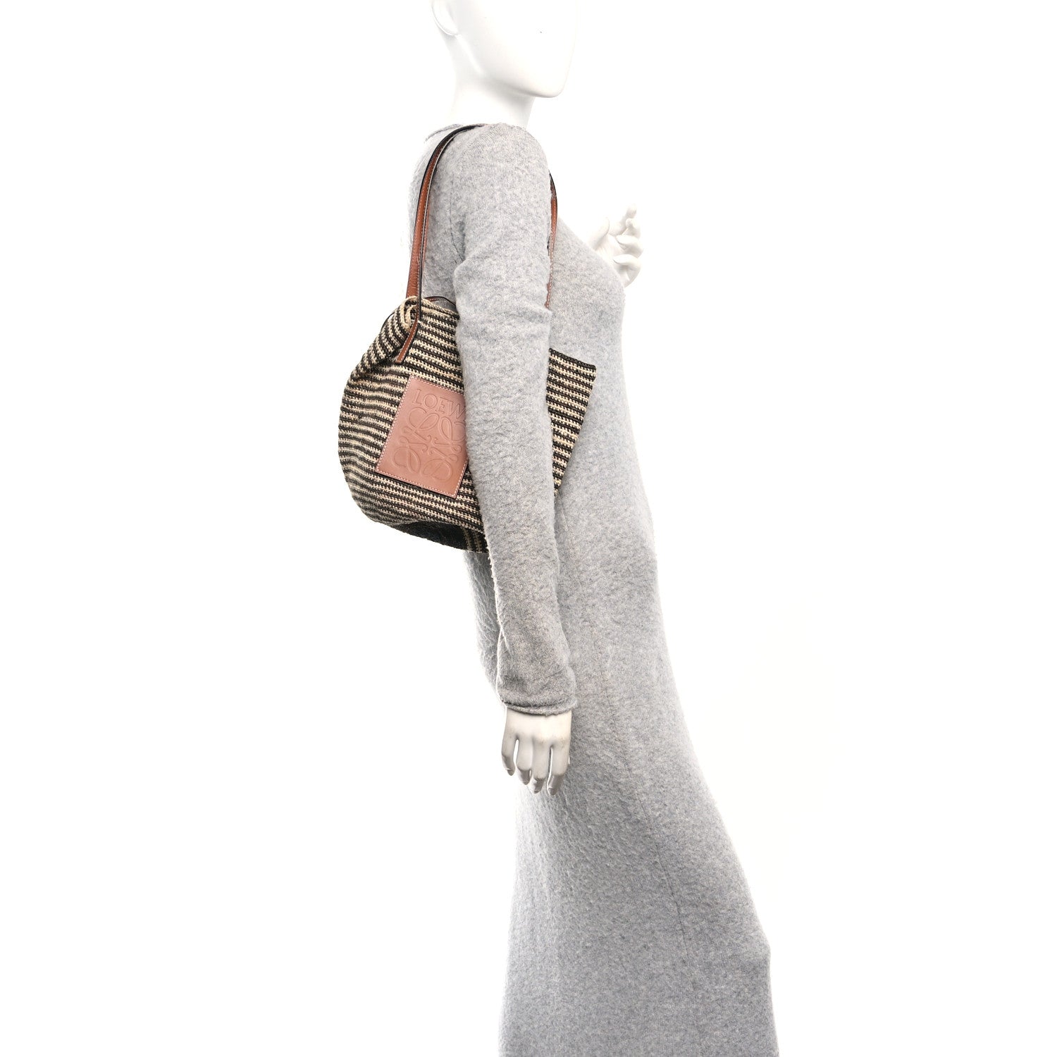 Loewe Paula's Ibiza Raffia Striped Round Basket Bag Natural Tan Multicolor 2 of 9