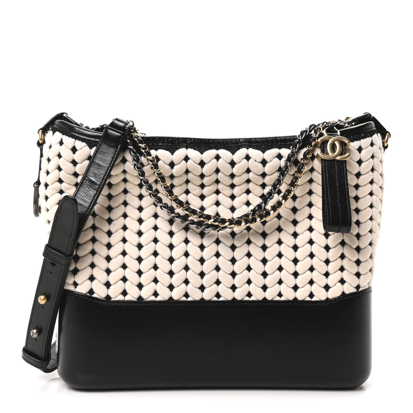 Wool Calfskin Medium Gabrielle Hobo Black White