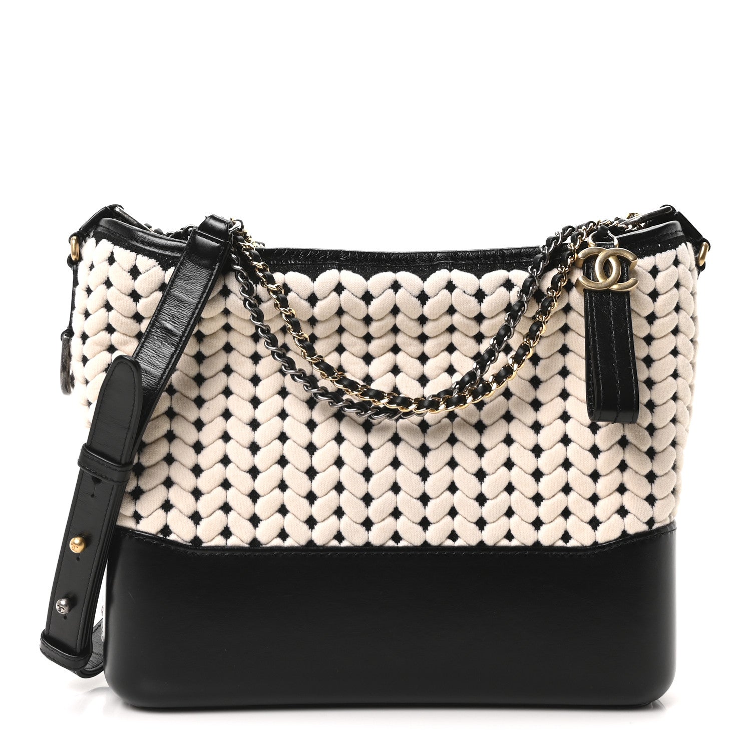 Chanel Wool Calfskin Medium Gabrielle Hobo Black White 1 of 10