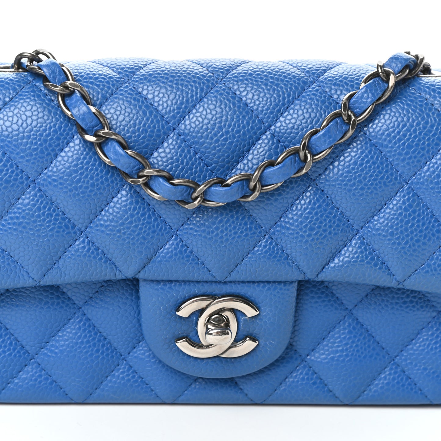 Caviar Quilted Mini Rectangular Flap Blue