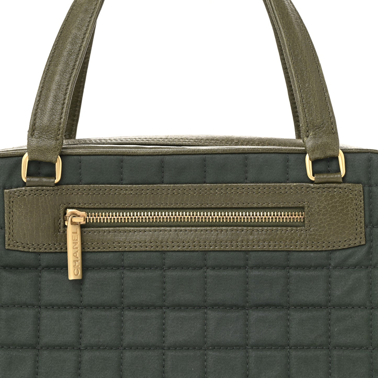 Canvas Calfskin Quilted Chocolate Bar Shoulder Bag Green