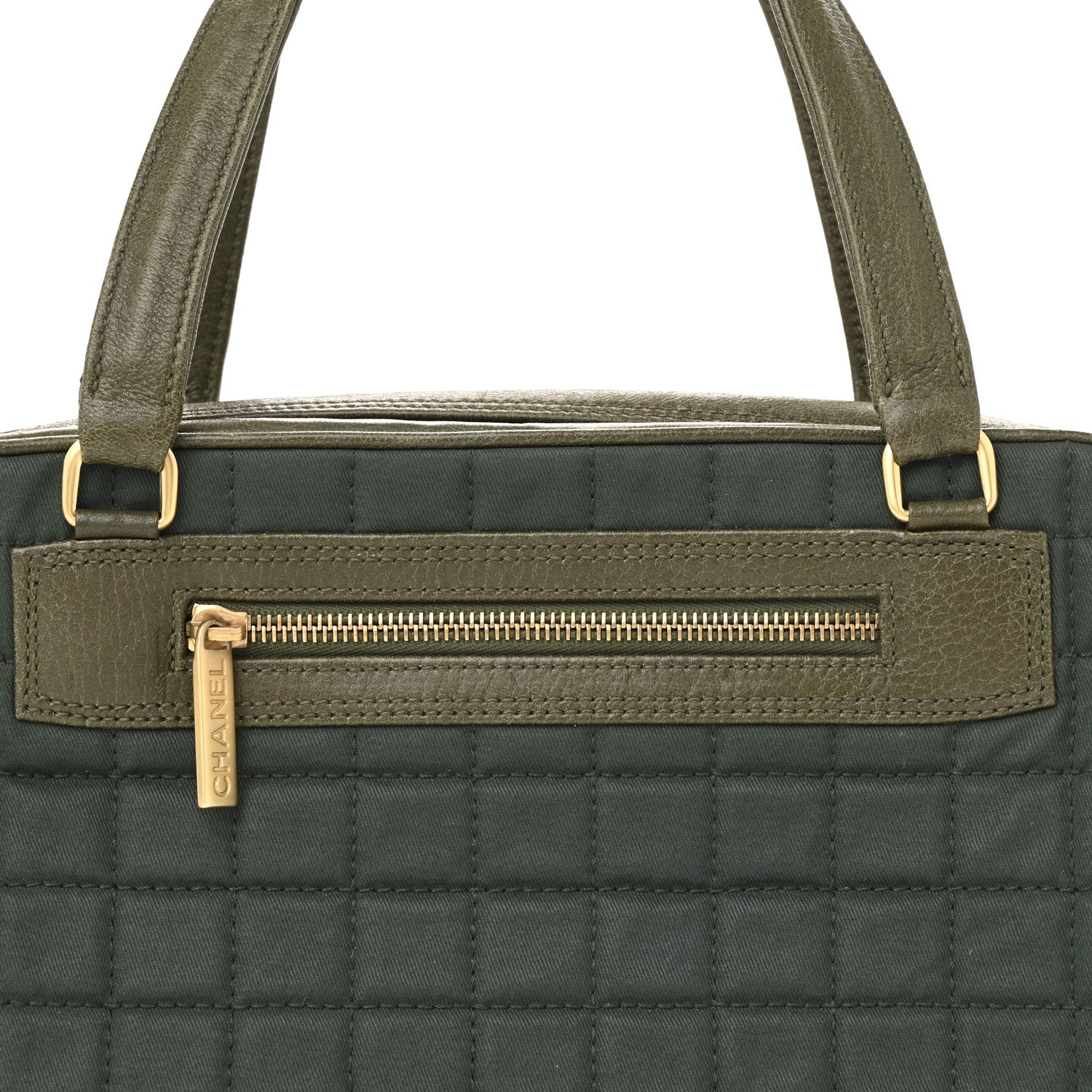 Chanel Canvas Calfskin Quilted Chocolate Bar Shoulder Bag Green 9 of 14