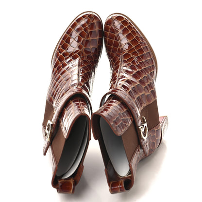 Christian Louboutin Calfskin Alligator Embossed CL Chelsea 70 Booty 41 Acajou 2 of 9
