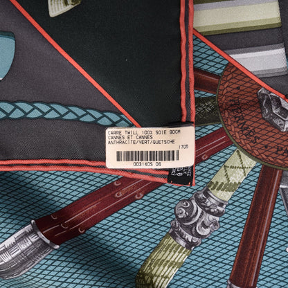 Hermes Silk Cannes Et Cannes Scarf 90 Anthracite Vert Quetsche 3 of 5