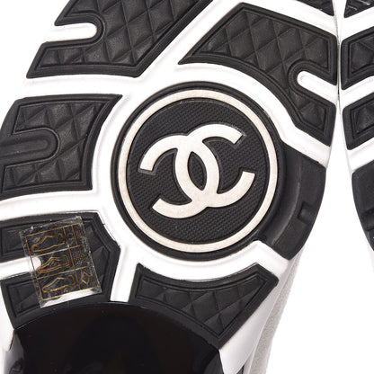 Chanel Suede Calfskin Womens CC Sneakers 39.5 White Silver Blue 6 of 9