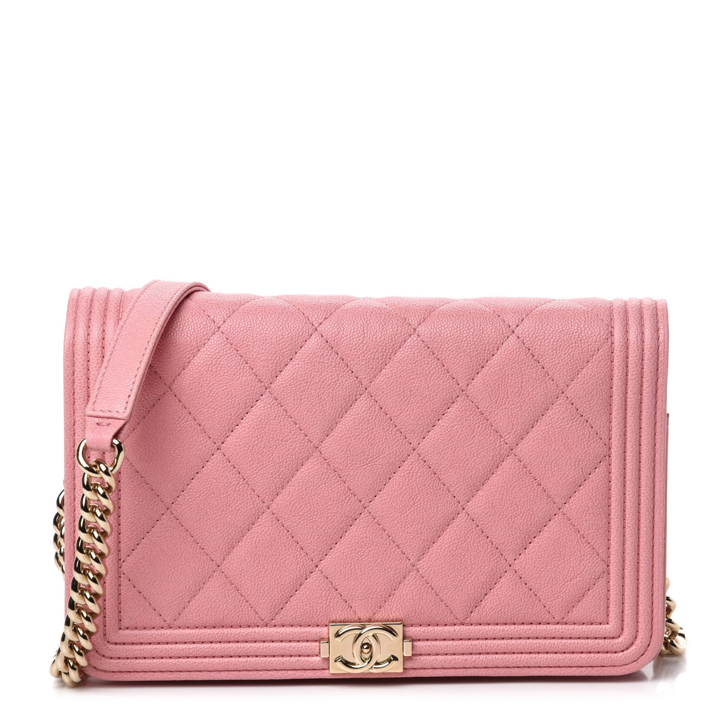 Caviar Quilted Boy Wallet On Chain WOC Light Pink