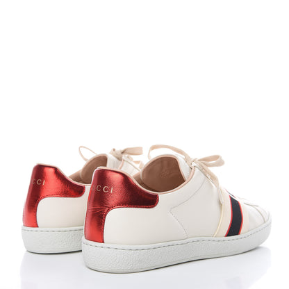 Gucci Calfskin Stripe Womens New Ace Sneakers 39.5 New Mystic White Ecru Red Flame 4 of 9