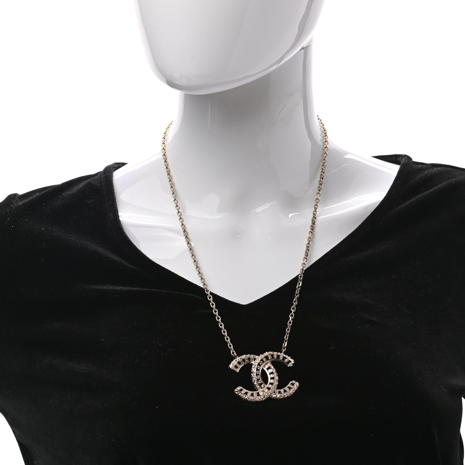 Chanel Crystal Textured CC Necklace Gold 2 of 7