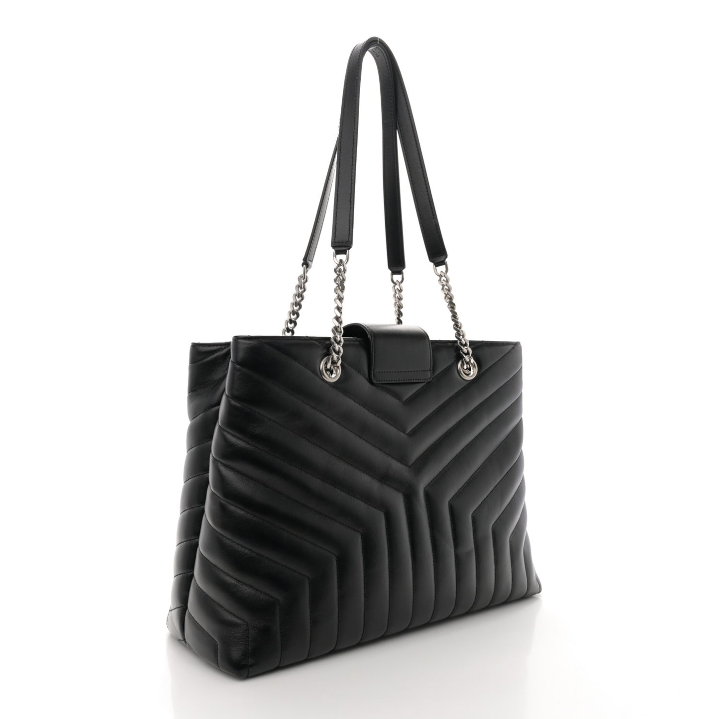 Calfskin Y Quilted Monogram Large Loulou Shopper Black