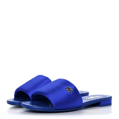 Chanel Satin Mule Sandals 37.5 Blue 3 of 9
