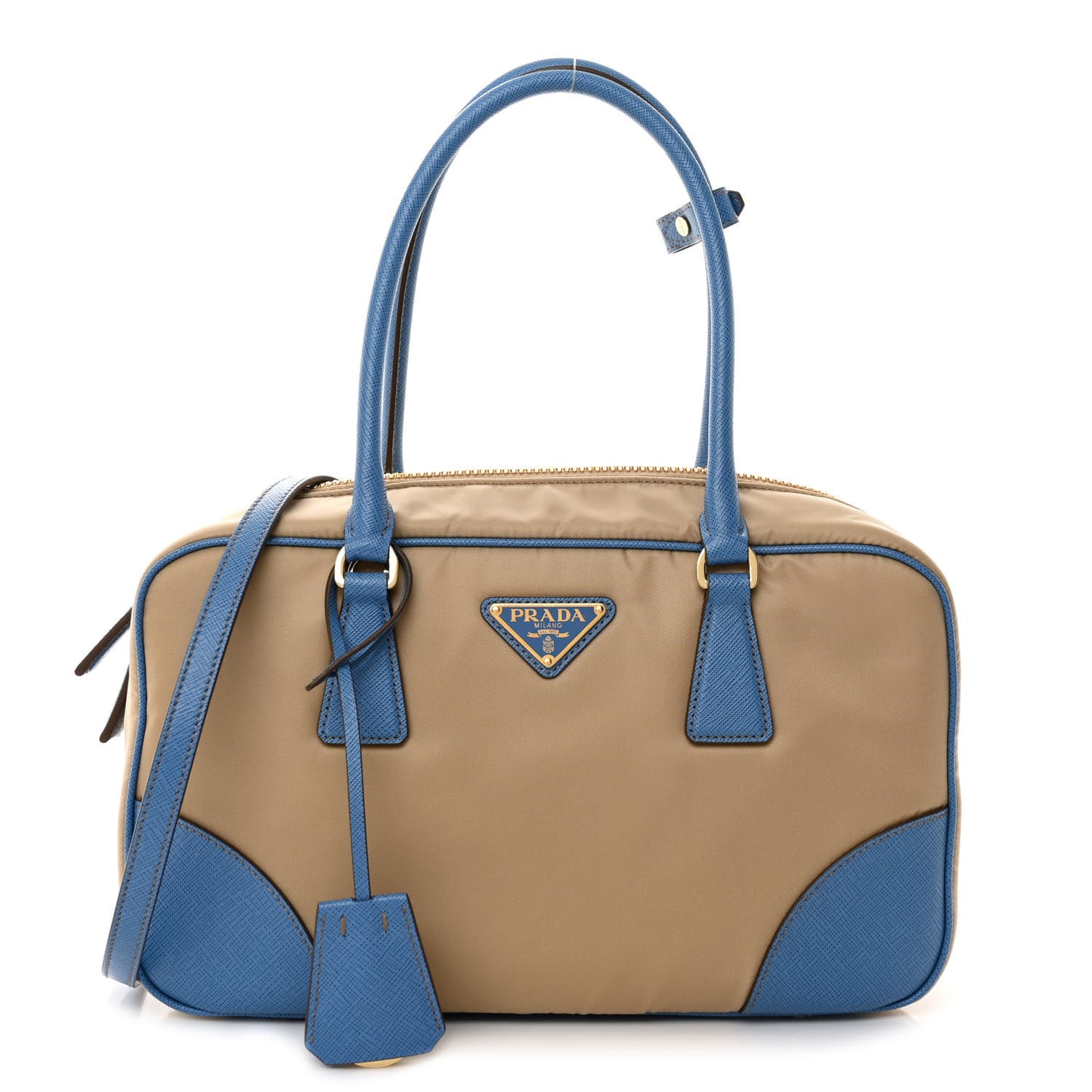 Re-Nylon Saffiano Medium Re-Edition 1978 Two Handle Bag Camel Wave