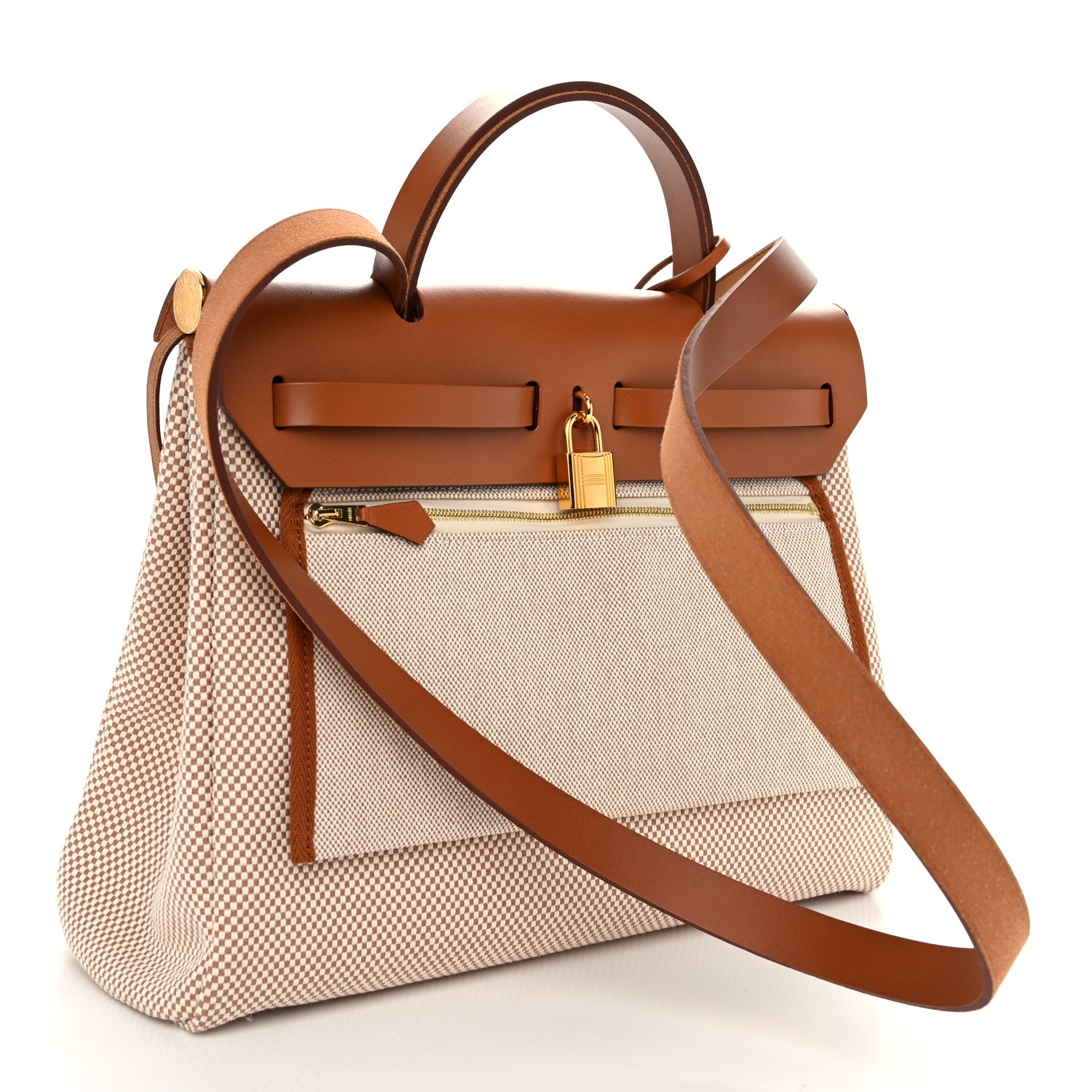 Hermes Vache Hunter Criss Viking Herbag Zip Retourne 31 PM Ecru Beige Fauve 4 of 12