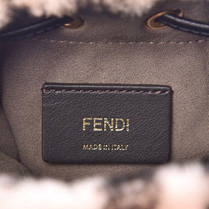 Fendi Shearling F is Macro FF 1974 Diagonal Mini Mon Tresor Bucket Bag Light Rose Black 6 of 10