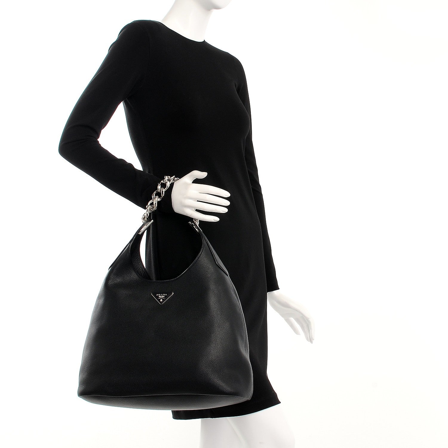 Prada Vitello Daino Chain Hobo Nero Black 2 of 7