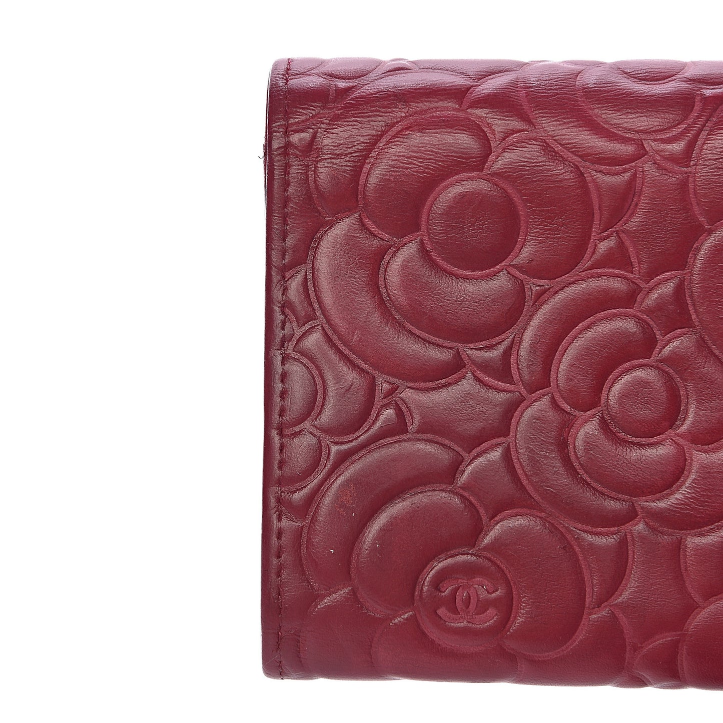 Lambskin Embossed Camellia Large Gusset Flap Wallet Pink