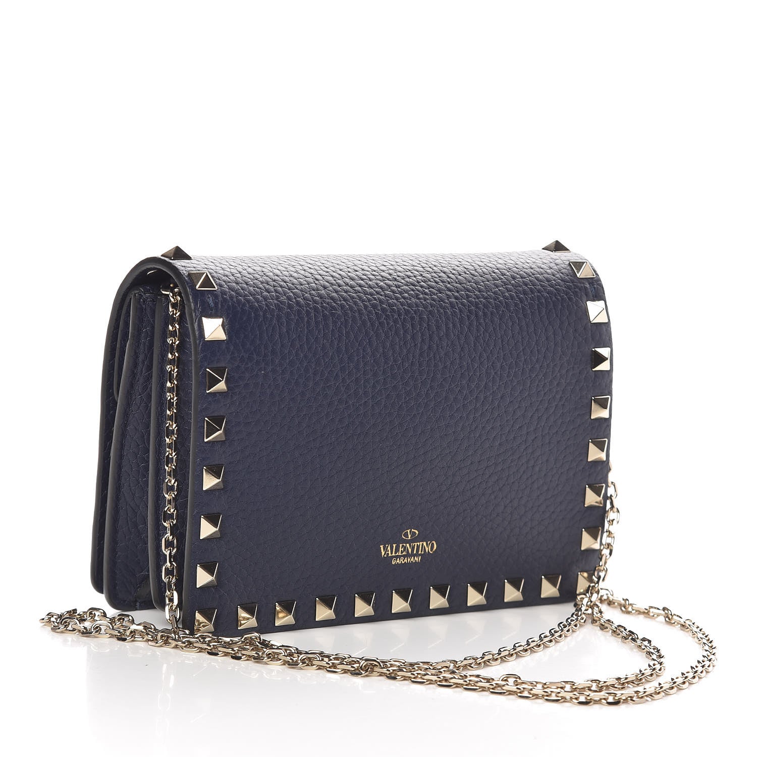 Valentino Garavani Grained Calfskin Rockstud Wallet on Chain Pure Blue 3 of 9