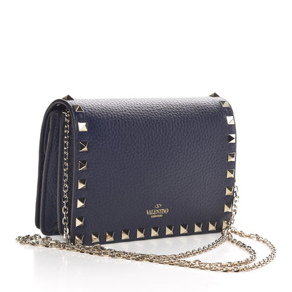 Valentino Garavani Grained Calfskin Rockstud Wallet on Chain Pure Blue 3 of 9