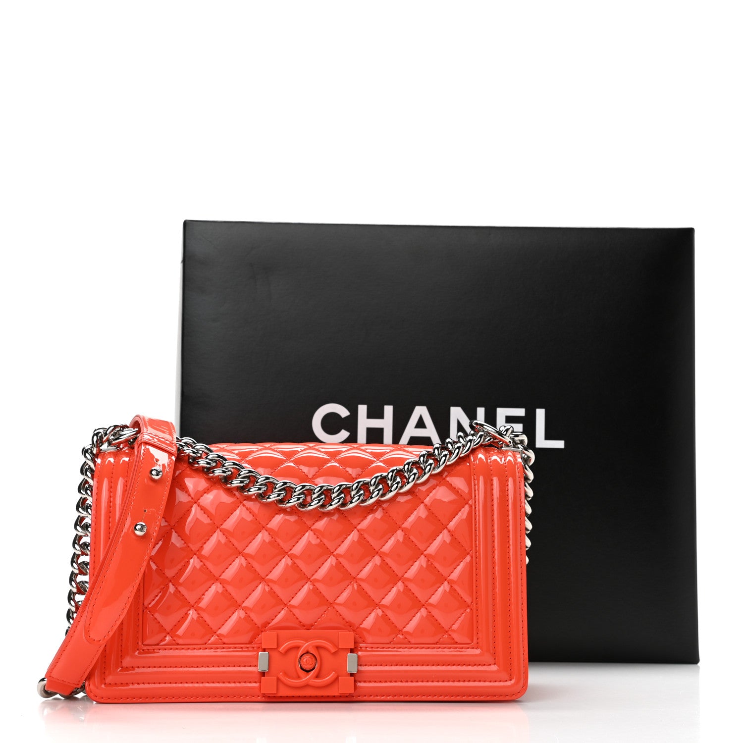Chanel Patent Calfskin Quilted Medium Plexiglass Boy Flap Orange 12 of 12