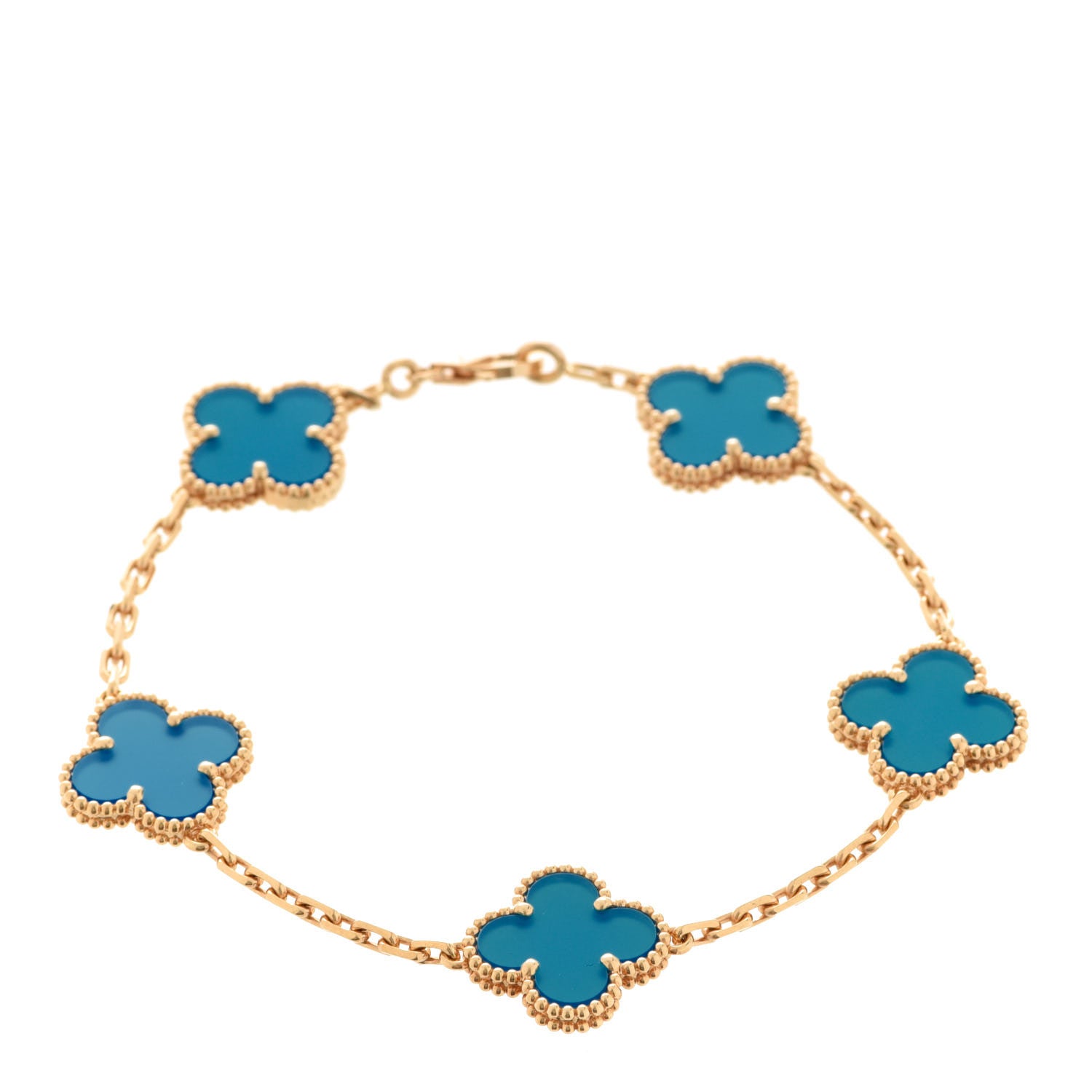 Van Cleef & Arpels 18K Yellow Gold Blue Agate 5 Motifs Vintage Alhambra Bracelet 1 of 7