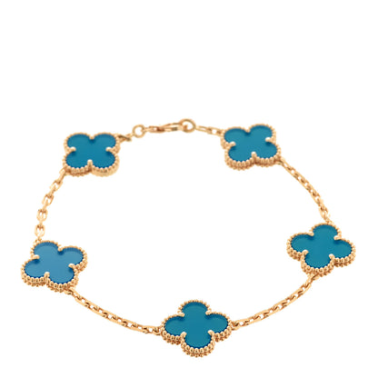 Van Cleef & Arpels 18K Yellow Gold Blue Agate 5 Motifs Vintage Alhambra Bracelet 1 of 7