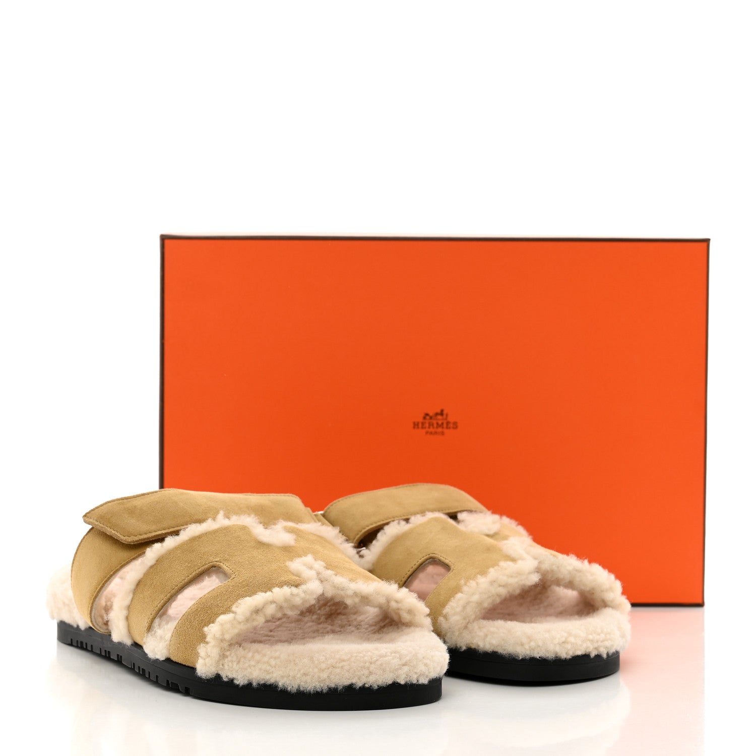 Hermes Suede Goatskin Woolskin Womens Chypre Sandals 38 Golden Beige 8 of 8