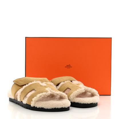 Hermes Suede Goatskin Woolskin Womens Chypre Sandals 38 Golden Beige 8 of 8