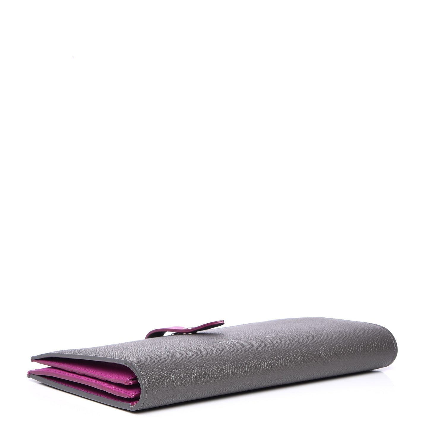 Grained Sleek Calfskin Large Multifunction Strap Wallet Grey