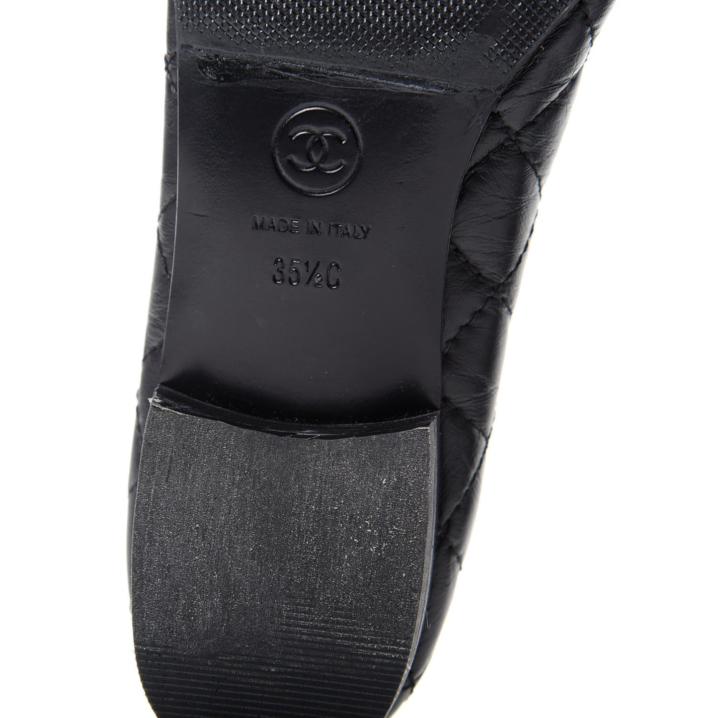 Aged Calfskin Quilted Cap Toe Ballerina Flats 35.5 Black